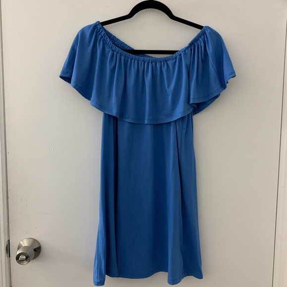 Off Shoulder Blue Dress - Picture 2 of 3